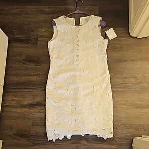 Calvin Klein Cream Dress Layered Cut Out Wedding Cocktail Size 8 NWT